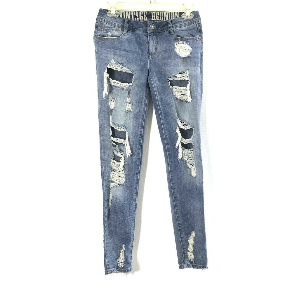Vintage Reunion Rewash Jeans Womens Size 2‎ Skinny Distressed Destroyed